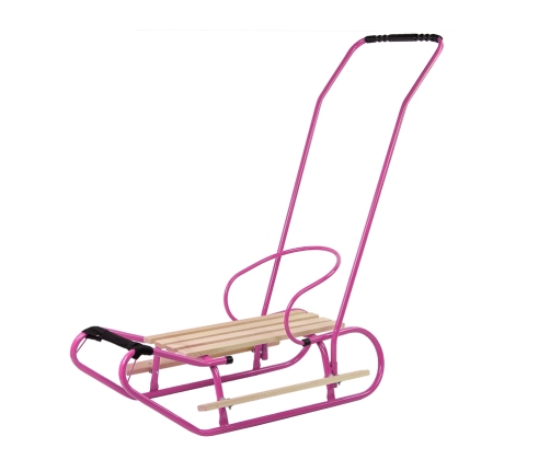 Metal Sled with Push Bar Backrest Strap Pink