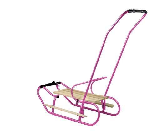 Metal Sled with Push Bar Backrest Strap Pink