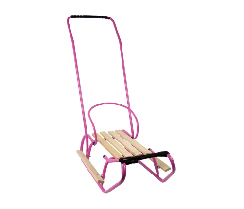 Metal Sled with Push Bar Backrest Strap Pink