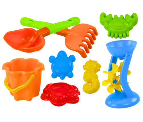 Sand Set, Bucket, Grinder, Strainer, Molds, 9 Colorful