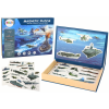 A set of educational magnetic puzzles with a military ship motif