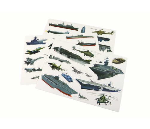 A set of educational magnetic puzzles with a military ship motif