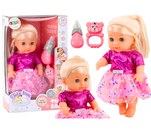 Doll In Pink Dress Peeing Bottle Rattle Sounds