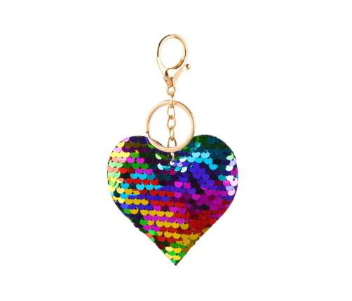 Heart Keychain Sequins Double-Sided Silver Colored