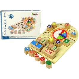 Wooden Educational Clock Sorter Coloured Numbers Blocks