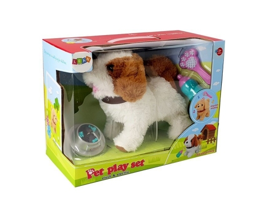 Battery-operated Plush Dog White in Brown Patched Accessories Sound