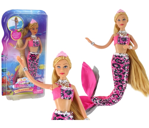 Mermaid Doll Pink Long Blonde Hair Mermaid Tail Sequins