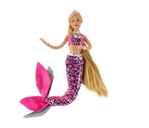 Mermaid Doll Pink Long Blonde Hair Mermaid Tail Sequins