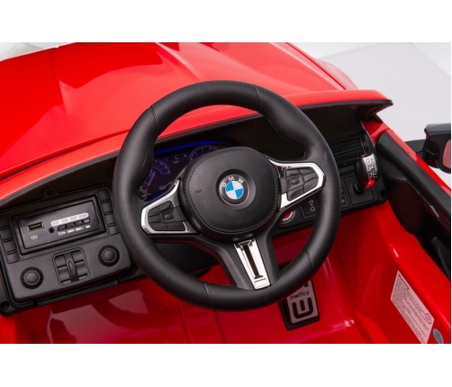 Bērnu elektroauto BMW M5 ar platformu un rokturi vecākiem Red lacquered