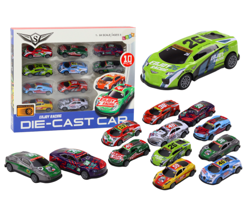 Set of Toy Cars, Spring Springs, Sports Racing Cars 1:64, 10 pcs.