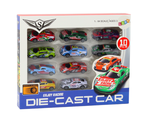 Set of Toy Cars, Spring Springs, Sports Racing Cars 1:64, 10 pcs.