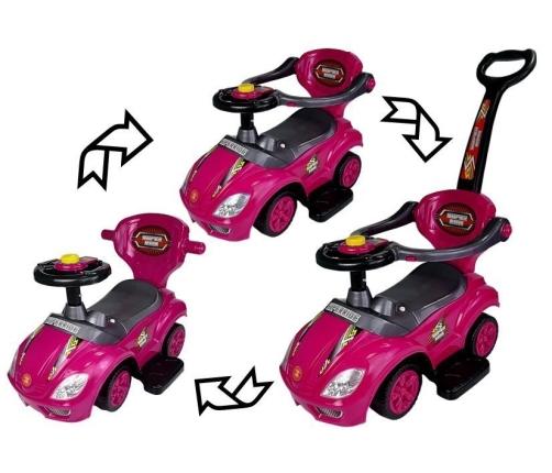 Stumjama mašīna ar rokturi Mega Car 3in1 Pink