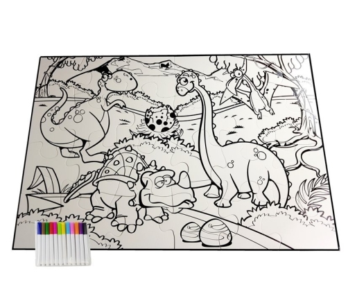 Puzzle Do Kolorowania Dinozaury Pisaki 24 elem