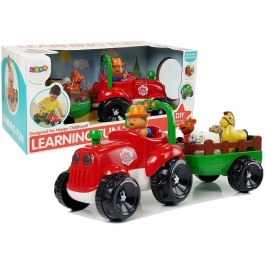 Tractor with a trailer, animals for babies, batteries, lights, sound