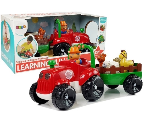 Tractor with a trailer, animals for babies, batteries, lights, sound