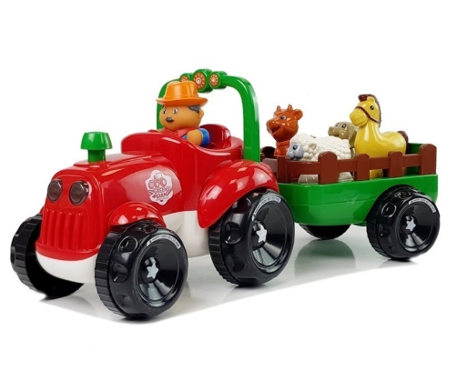 Tractor with a trailer, animals for babies, batteries, lights, sound