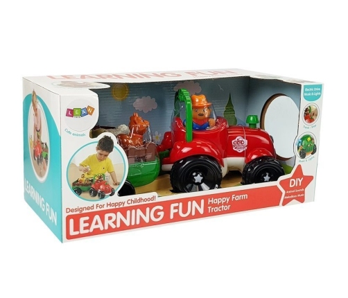 Tractor with a trailer, animals for babies, batteries, lights, sound