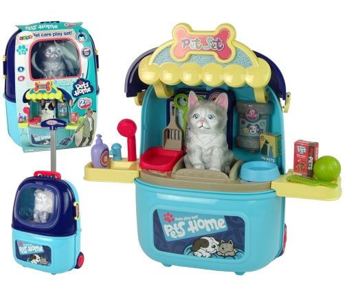 Cat Beauty Salon Set Pet in a Suitcase Backpack Blue