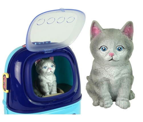 Cat Beauty Salon Set Pet in a Suitcase Backpack Blue