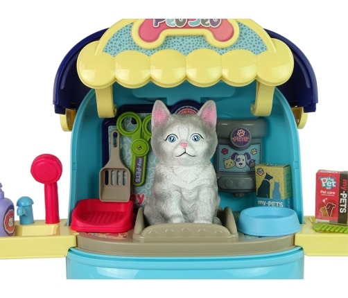 Cat Beauty Salon Set Pet in a Suitcase Backpack Blue