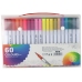 Set of 60 colored marker pens in an organizer