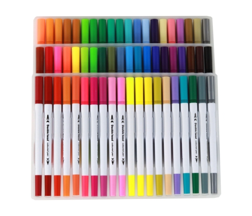 Set of 60 colored marker pens in an organizer