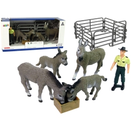 Four Donkey Farmer Fence Figure Set Grey