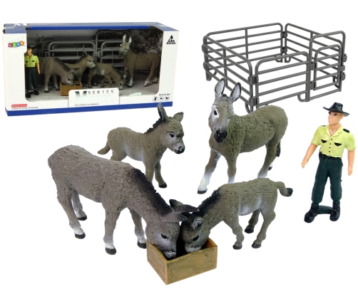 Four Donkey Farmer Fence Figure Set Grey