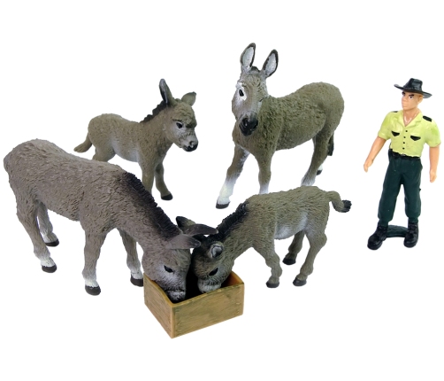 Four Donkey Farmer Fence Figure Set Grey