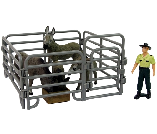 Four Donkey Farmer Fence Figure Set Grey