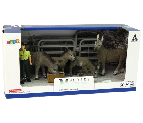 Four Donkey Farmer Fence Figure Set Grey