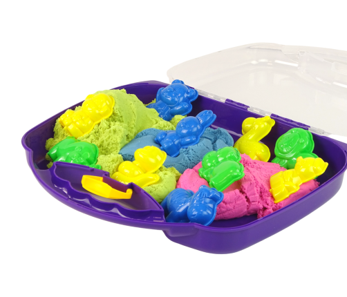 Magic Kinetic Sand in a suitcase + animal moulds 1 Kilogram of sand in 3 pastel colours