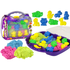 Magic Kinetic Sand in a suitcase + animal moulds 1 Kilogram of sand in 3 pastel colours