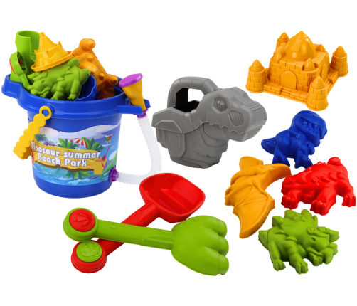 Sand Bucket Set with Shower, Spatula, Rake, Molds, Dinosaurs