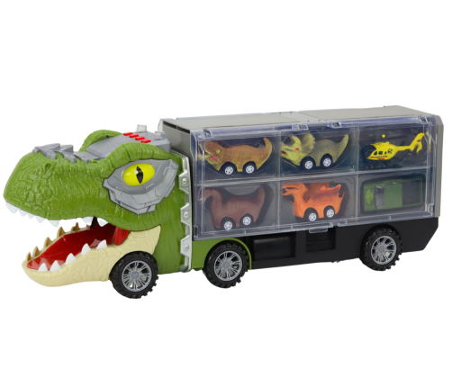 Dinosaur Truck Transport Springs 6pcs Lights Sounds Green