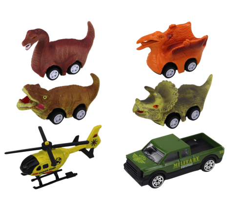 Dinosaur Truck Transport Springs 6pcs Lights Sounds Green