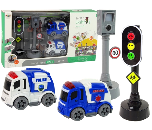 Set of Cars with Traffic Lights and Road Signs