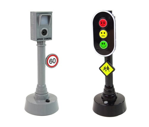 Set of Cars with Traffic Lights and Road Signs