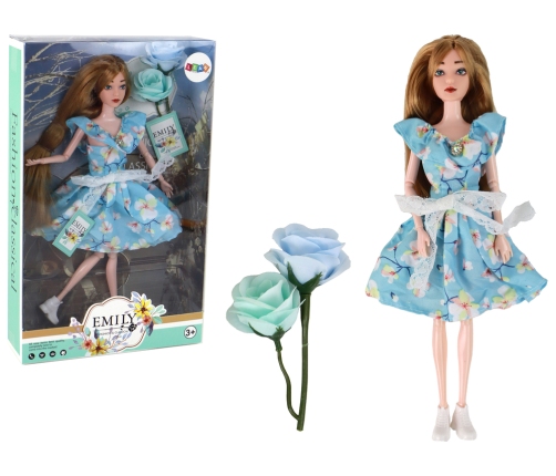 Children's Doll Emily Spring Long Hair Blue Flower Dress