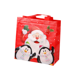 Santa and Penguins Red Gift Bag 22cm x 22cm x 11cm