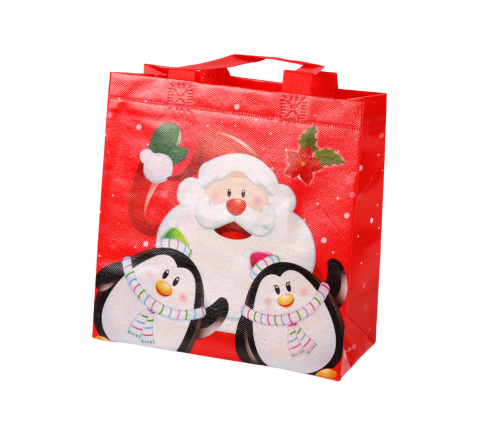 Santa and Penguins Red Gift Bag 22cm x 22cm x 11cm