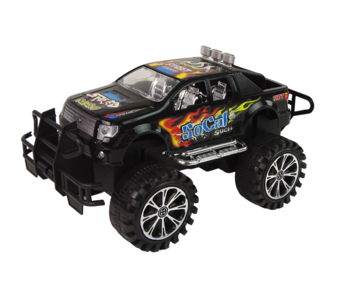 Set of Vehicles with Friction Off- road Car Black and Excavator