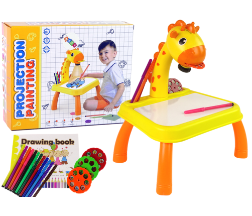 DINOSAUR TABLE WITH PROJECTOR FOR DRAWING + ACCESSORIES YELLOW COLOUR