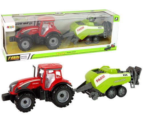 Red Farm Tractor with Green Seeder Friction Drive