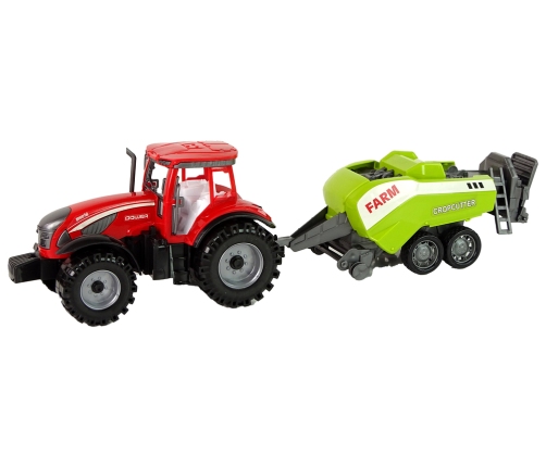 Red Farm Tractor with Green Seeder Friction Drive