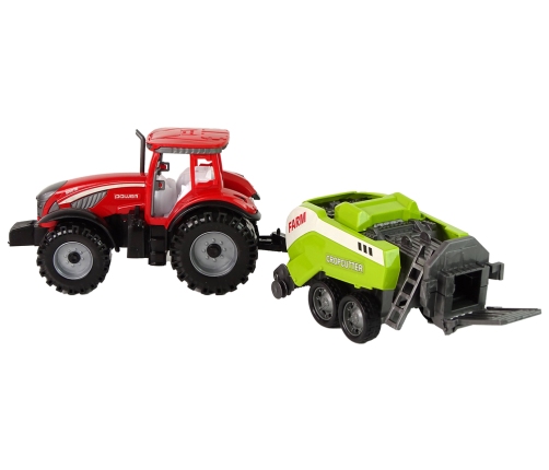 Red Farm Tractor with Green Seeder Friction Drive