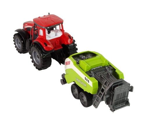 Red Farm Tractor with Green Seeder Friction Drive