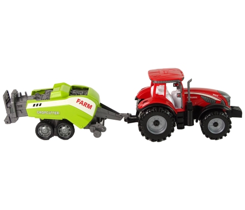 Red Farm Tractor with Green Seeder Friction Drive