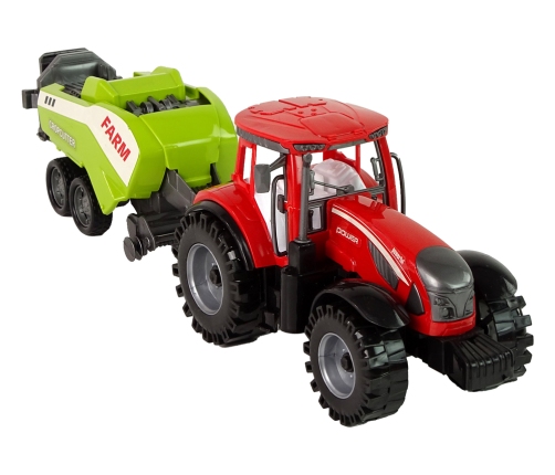 Red Farm Tractor with Green Seeder Friction Drive