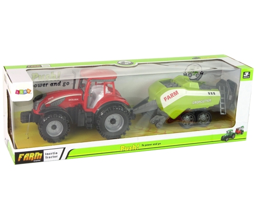 Red Farm Tractor with Green Seeder Friction Drive